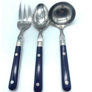 VINTAGE - Mardi Gras Washington‎ Forge Korea Stainless Steel serve set Blue  3pc